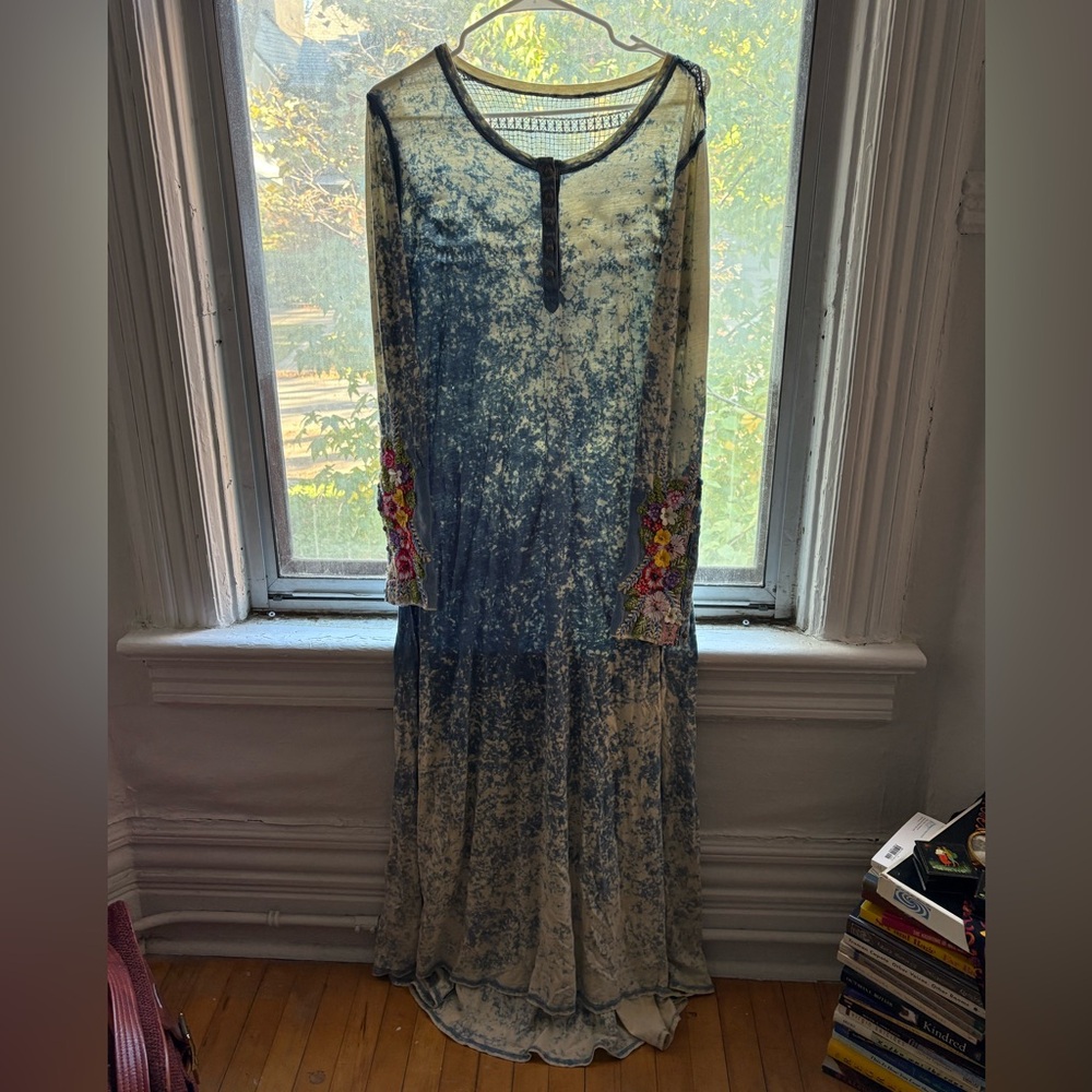 Floral bead embroidered soft boho maxi dress
